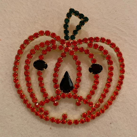 VintageLarge Crystal Jack-O-Lantern brooch - Picture 2 of 3